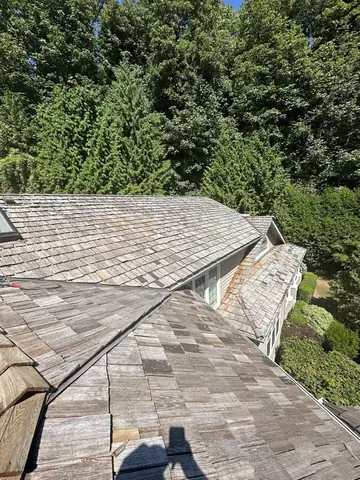 Cedar shake roof from above